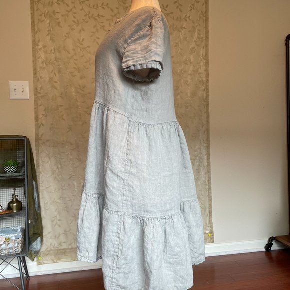 New Francesca Bettini 100% Linen Midi Dress Women's Size 1X Gray Tiered Design - Picture 10 of 13